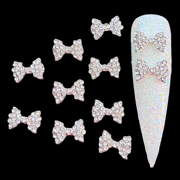 Bow Crystal Nail Art Charms Silver Alloy x 1