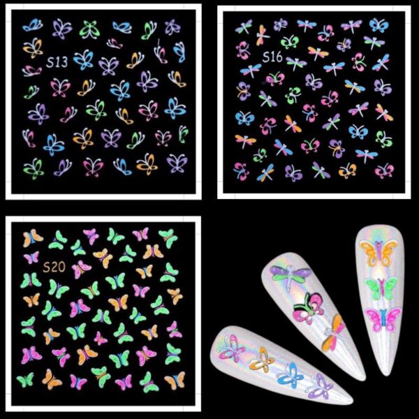 Butterfly Nail Art Neon Glitter Stickers