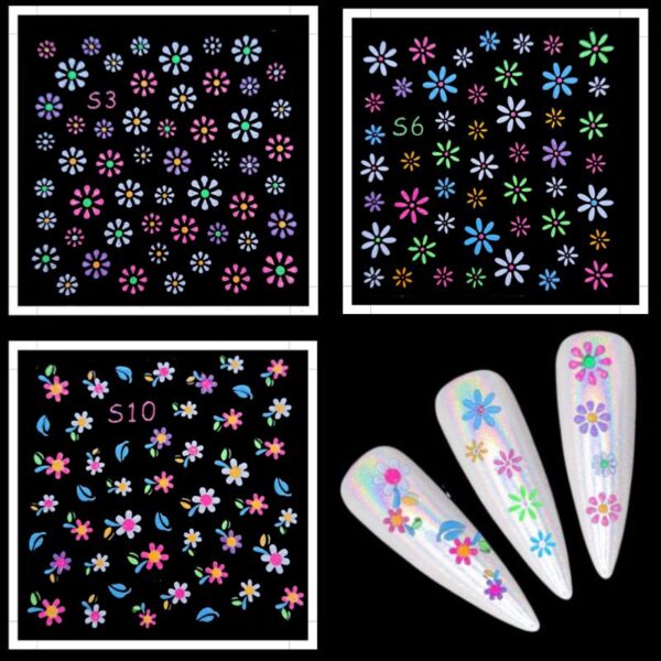 Flower Nail Art Neon Glitter Stickers
