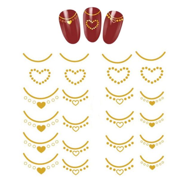 Gold Design With Hearts Nail Water Decal Design