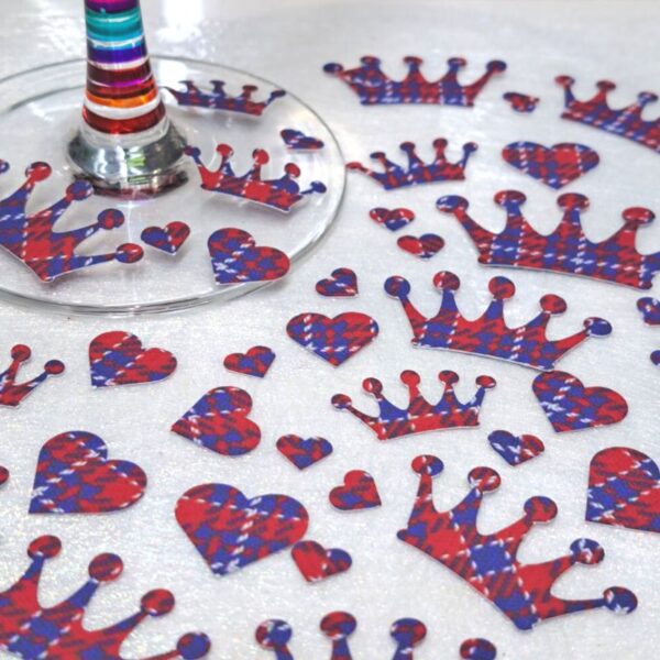 Kings Coronation Tartan Table Confetti Crown & Heart Shape Table Confetti