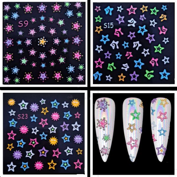 Star Nail Art Neon Glitter Stickers