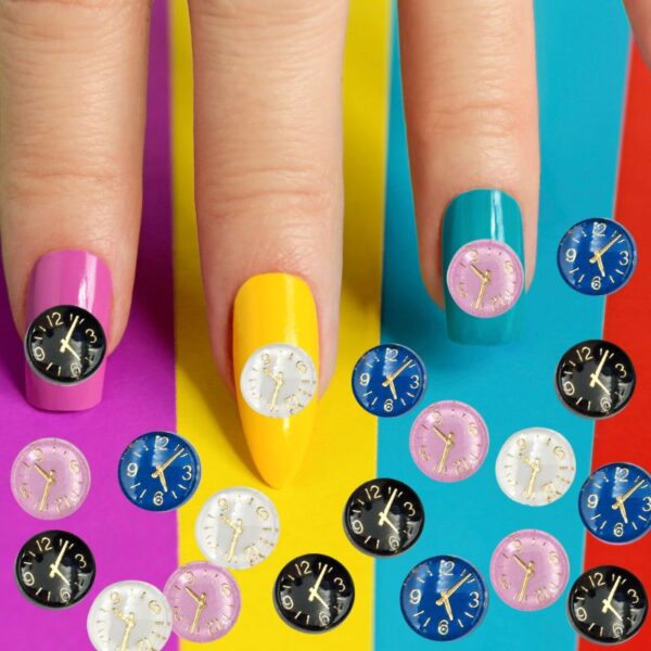 Coloured Clock Nail Charms