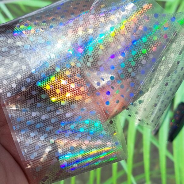 Silver Holographic Dot and Honeycomb Nail Transfer Foil