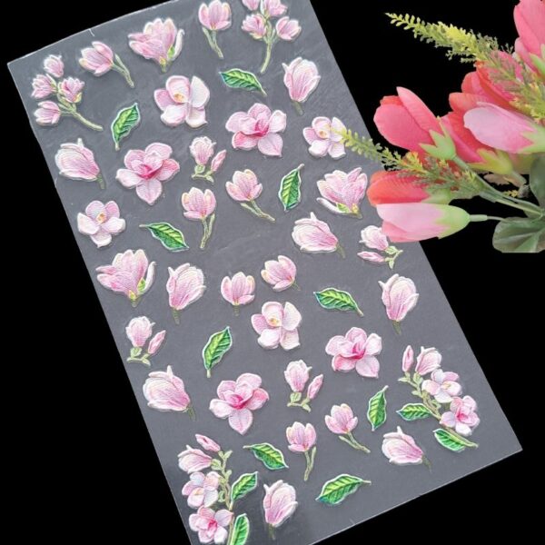 5D Baby Pink Flower Nail Art Stickers Design 833