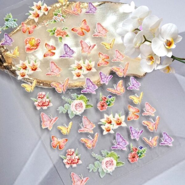 5D Butterflies and Flowers Nail Art Stickers Design 322