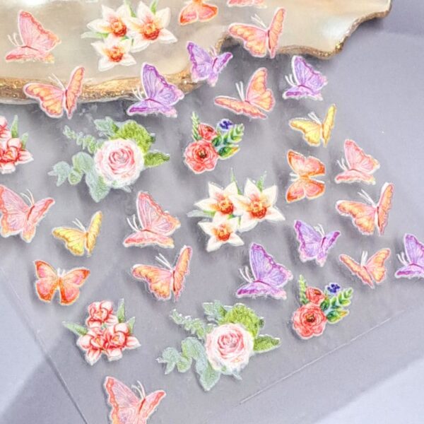 5D Butterflies and Flowers Nail Art Stickers Design 322 - Image 2