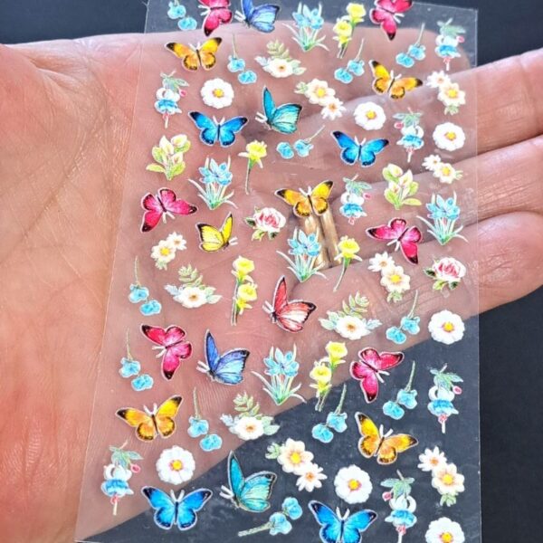 5D Butterfly And Flowers Nail Art Stickers Design 336