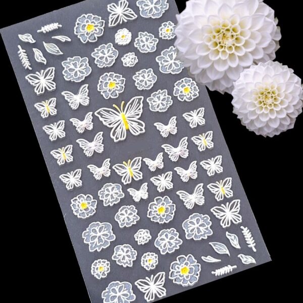 5D Butterfly And Flowers Nail Art Stickers Design 963
