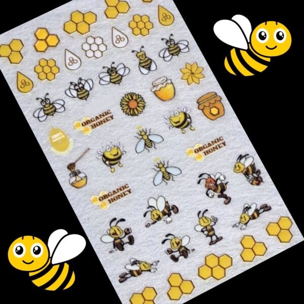 5D Cartoon Bumble Bee And Honeycomb Nail Art Stickers Design 558