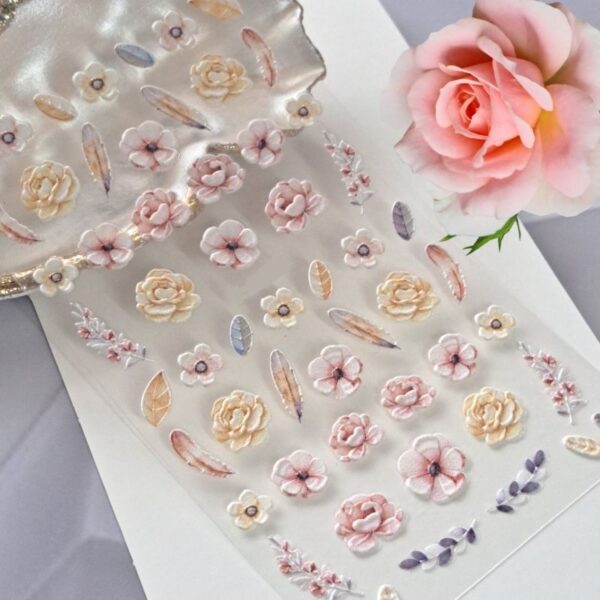 5D Flower And Feather Nail Art Stickers Design - 829