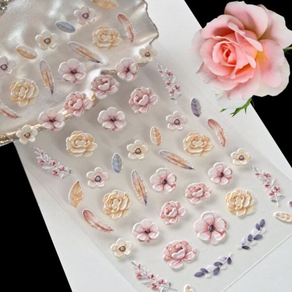 5D Flower And Feather Nail Art Stickers Design 829 - Image 2