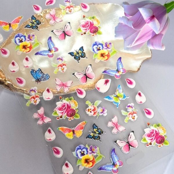 5D Flowers And Butterflies Nail Art Stickers Design 335