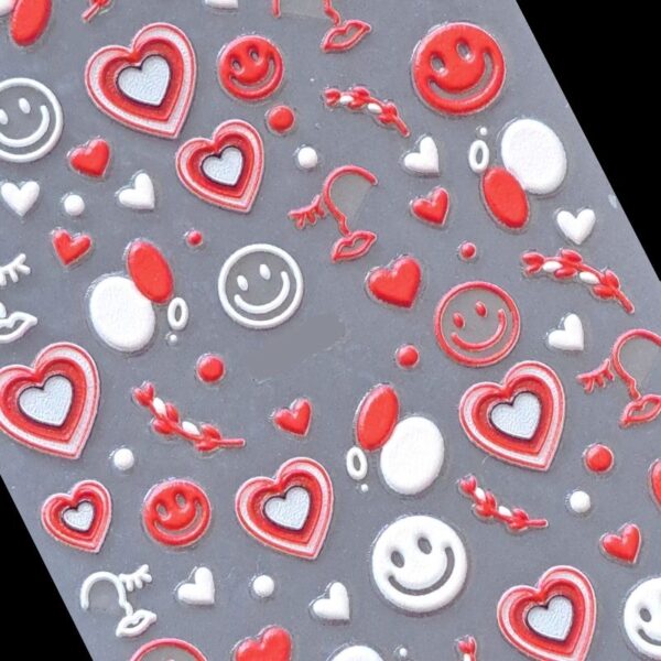 5D Hearts And Smiley Faces Nail Art Stickers Design 984 Valentines Nail Art Stickers - Image 2