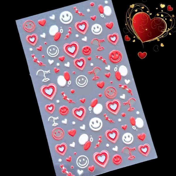 5D Hearts And Smiley Faces Valentines Nail Art Stickers Design 984