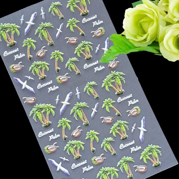 5D Palm Trees Seagulls Nail Art Stickers Design A363 - Image 2