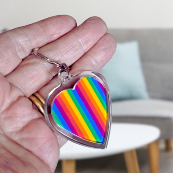 Gay Pride Rainbow Coloured Heart Keyring Keychain