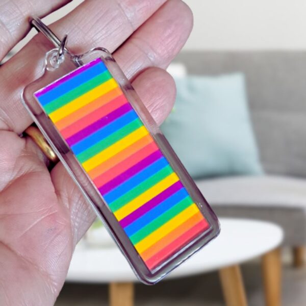 Gay Pride Rainbow Coloured Rectangle Keyring Keychain