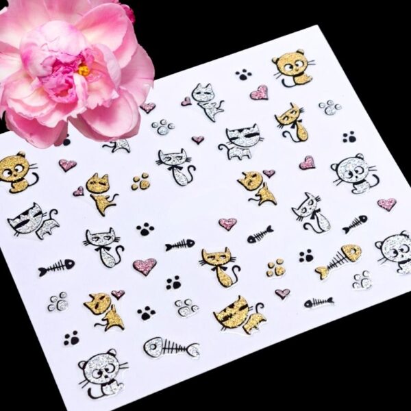 Glitter Cat Nail Art Sticker Design 820