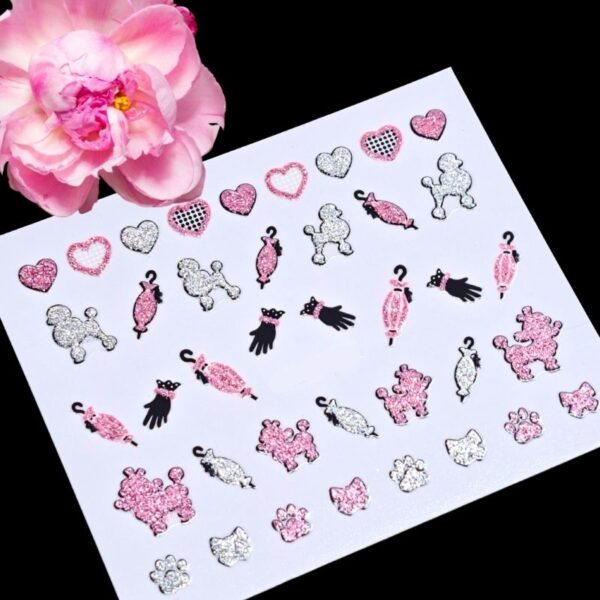 Glitter Poodle Nail Art Sticker Design 979