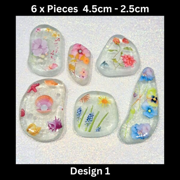 6 x Patterned Sea Glass Pieces Design 1