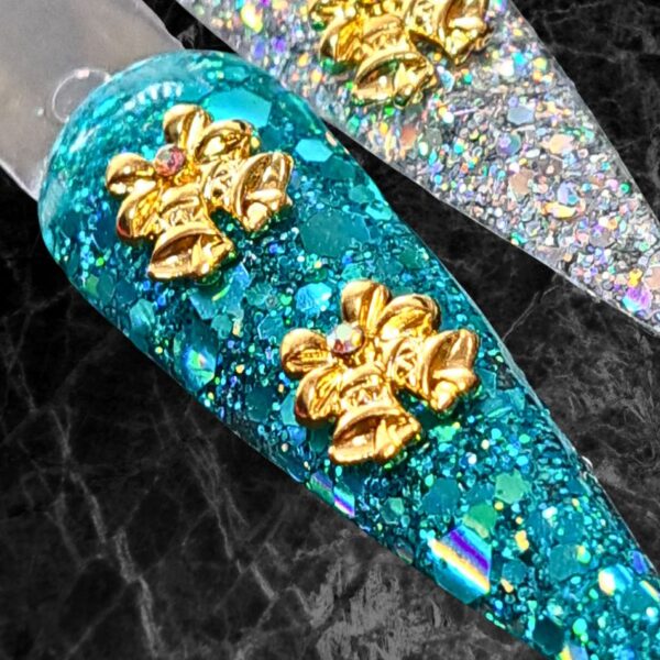 Christmas Crystal Gold Bells Nail Art Charms Design A x 1 Piece Crystal Bells Craft Charms - Image 2