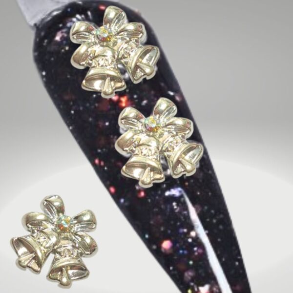 Christmas Crystal Silver Bells Nail Art Charms Design B x 1 Piece Crystal Bells Craft Charms - Image 2