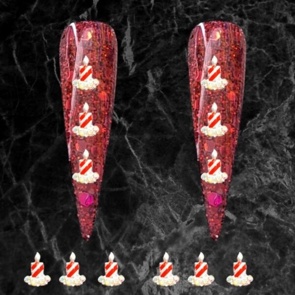 Christmas Candle Nail Art Charms x 1 Piece Christmas Candle Crystal Nail Charms Candle Craft Charms - Image 2