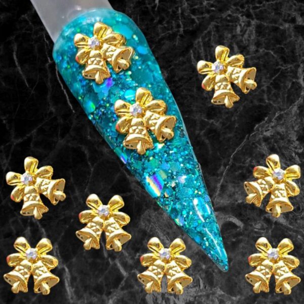 Christmas Crystal Gold Bells Nail Art Charms Design A x 1 Piece Crystal Bells Craft Charms
