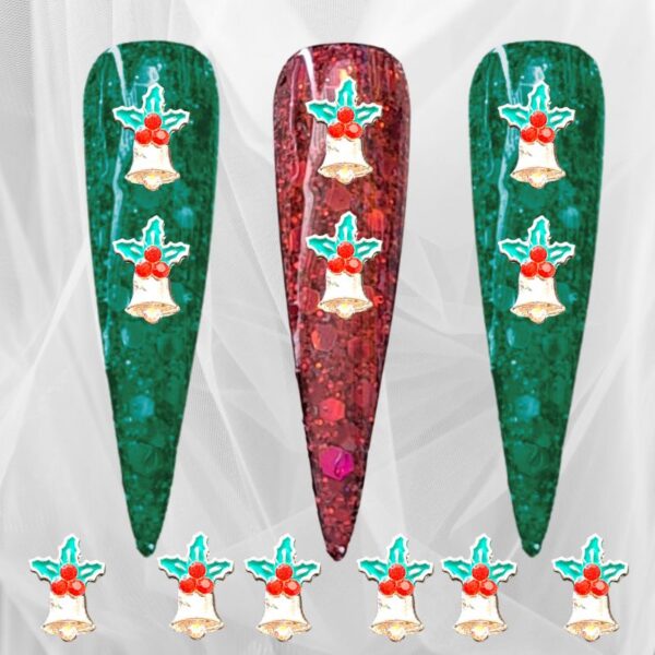 Christmas Crystal Silver Holly Bell Nail Art Charms Craft Charms x 1 Piece Design J