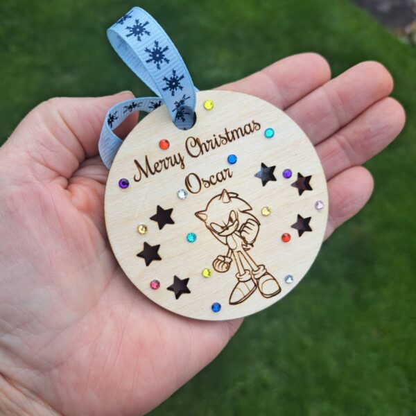 Sonic Bauble, Sonic The Hedgehog Personalised Bauble, Sonic Christmas Bauble, Wooden Rustic Sonic Bauble, Sonic Baubles, Sonic Xmas Baubles - Image 7