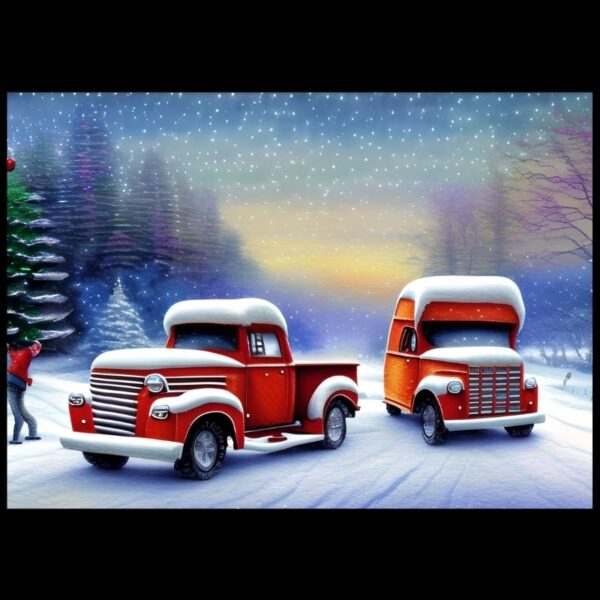 Christmas Tree And Truck Scene Xmas Photographic Background Mat A4 And A5 Size Nail Display Mats Double Sided Image Photographic Background Mats - Image 2