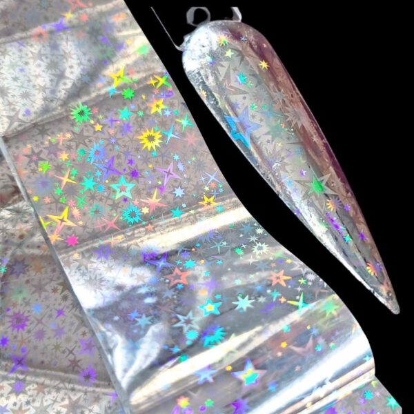 Silver Holographic Star Nail Art Transfer Foil