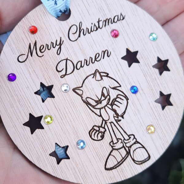 Sonic Bauble, Sonic The Hedgehog Personalised Bauble, Sonic Christmas Bauble, Wooden Rustic Sonic Bauble, Sonic Baubles, Sonic Xmas Baubles - Image 3