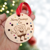SpongeBob Square Pants Bauble, SpongeBob Personalised Bauble, SpongeBob Square Pants Xmas Bauble, Wooden SpongeBob Square Pants Baubles