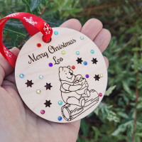 Winnie The Pooh Bauble, Winnie The Pooh Personalised Baubles, Winnie The Pooh Crystal Christmas Bauble, Wooden Winnie The Pooh Xmas Bauble