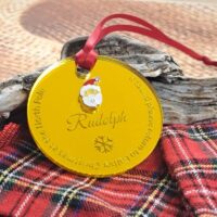 Gold Mirror Acrylic Rudolph Lost Tag Santa Charm