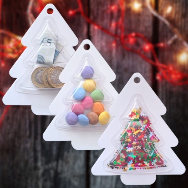 Christmas Tree White Acrylic Bauble With Shaker Dome
