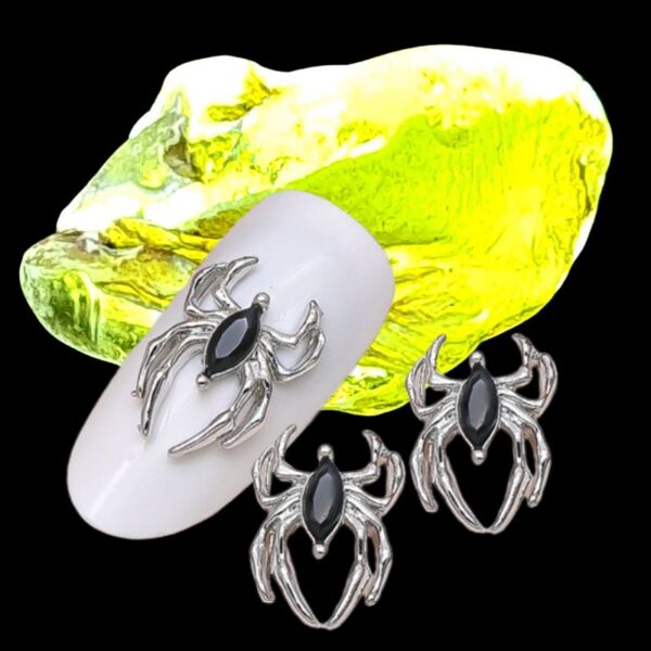 Spider Nail Art Crystal Charms x 1 Piece Spider Halloween Nail Charms Craft Charms Silver And Black