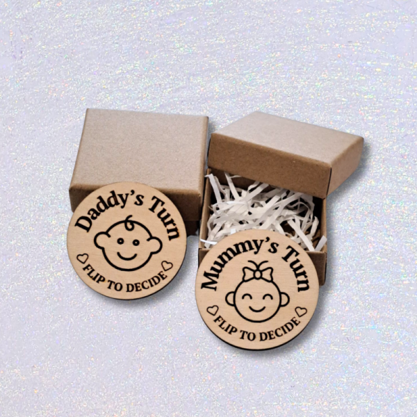 New Parent Decision Coin, Flip Coin, Baby Shower Gift, New Baby Gift, Wooden Gift, Xmas Gift For Parents, Baby Decision Coin