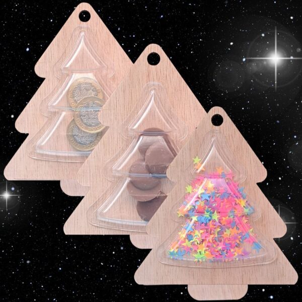 Personalised Christmas Tree Wooden Bauble Decorations With Shaker Dome x 1 Personalised Wooden Xmas Tree Baubles Large Craft Blanks - Image 3
