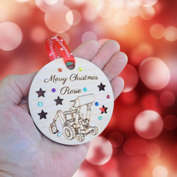 Bob The Builder Xmas Baubles, Personalised Bob The Builder Baubles, Wooden Rustic Crystal Xmas Tree Baubles, Kids Xmas Baubles, Pre School Kids Cartoon Baubles - Image 9