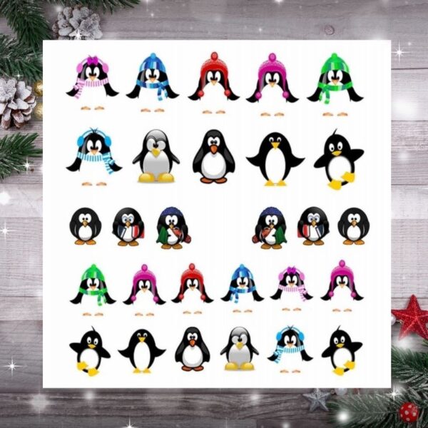 Christmas Penguin Nail Art Water Decal Design 1