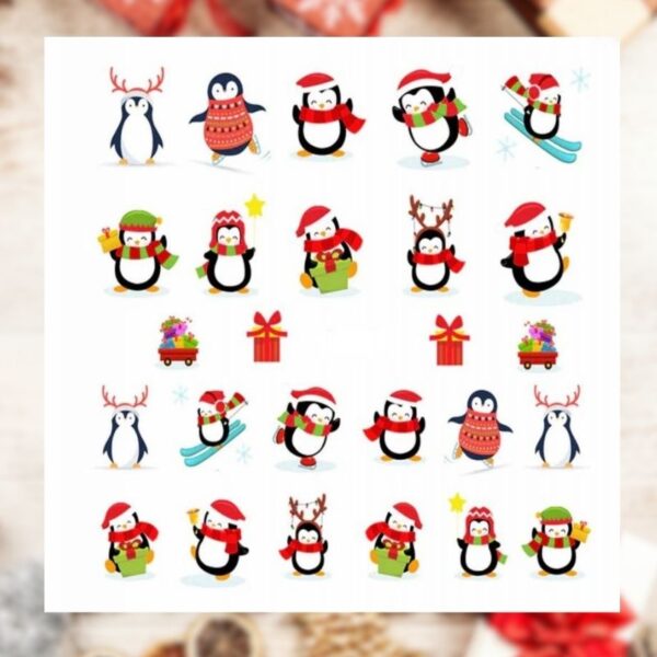 Christmas Penguin Nail Art Water Decal Design 3