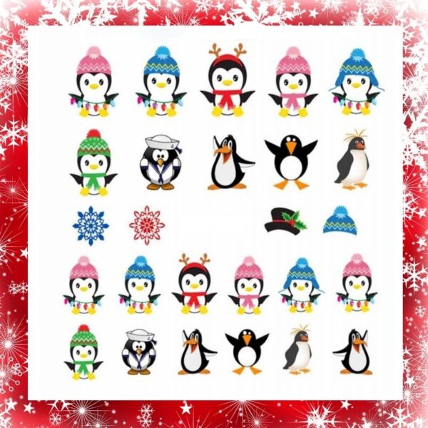 Christmas Penguin Nail Art Water Decal Design 4