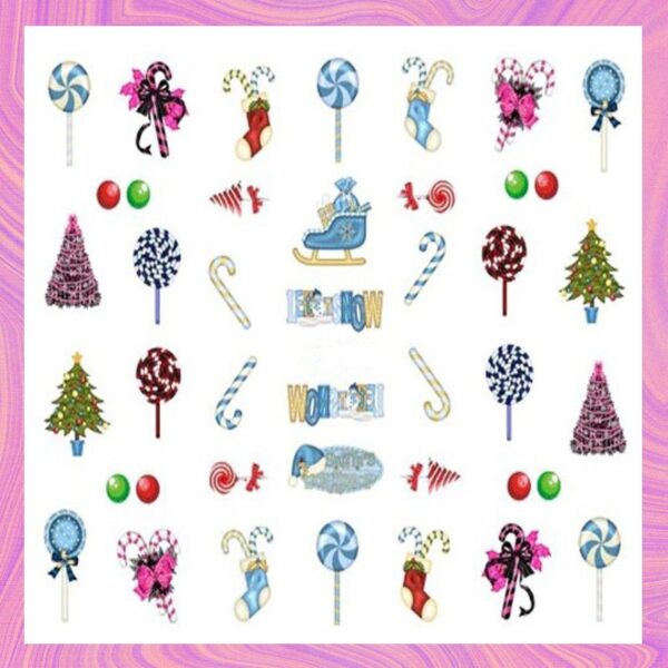 Christmas Sweets Candy Cane Lollipops Nail Art Water Decals Design 103