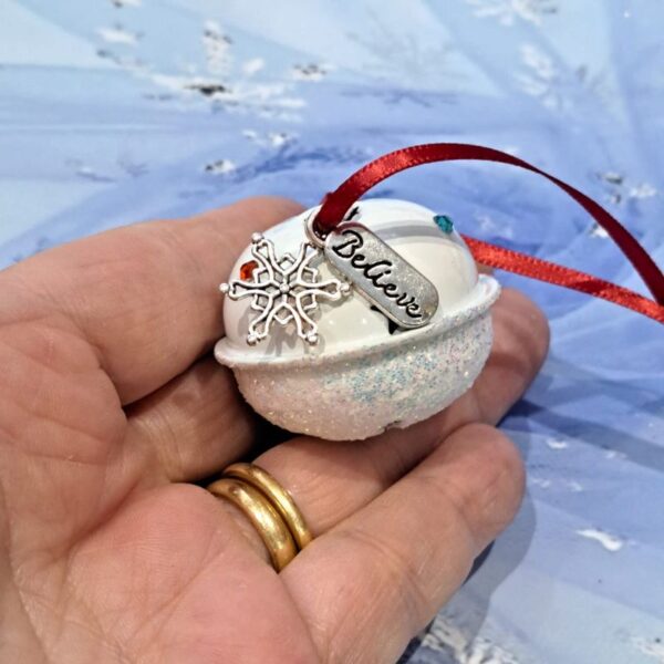 I Believe Jingle Bell Christmas Decoration, Christmas Eve Box, Xmas Keepsake, Polar Express Bell, Stocking Filler, White Crystal Jingle Bell