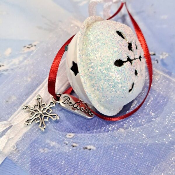 I Believe Jingle Bell Christmas Decoration, Christmas Eve Box, Xmas Keepsake, Polar Express Bell, Stocking Filler, White Crystal Jingle Bell - Image 2