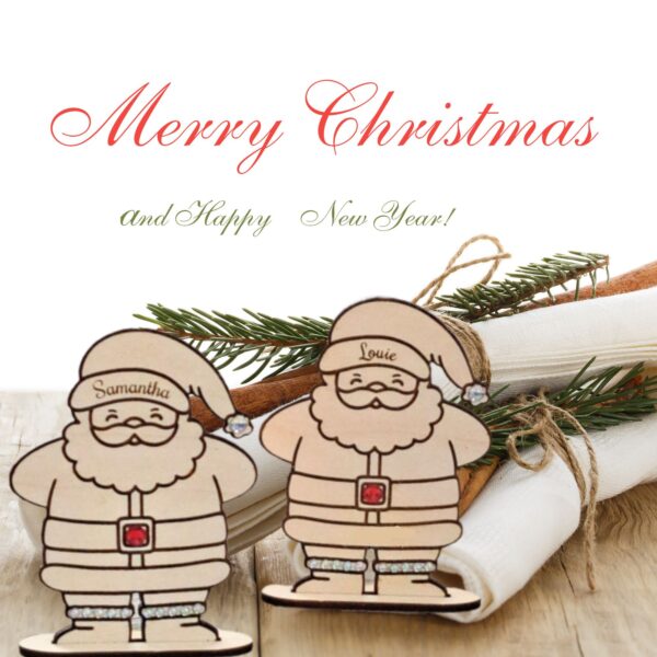 Personalised Santa Father Christmas Wooden Table Place Setting With Crystal And Rhinestones