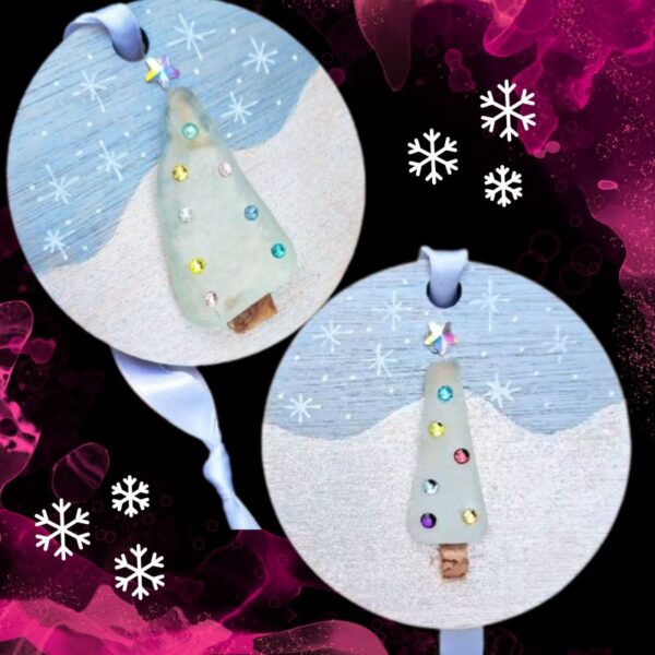 Christmas Sea Glass Hanging Wooden Baubles